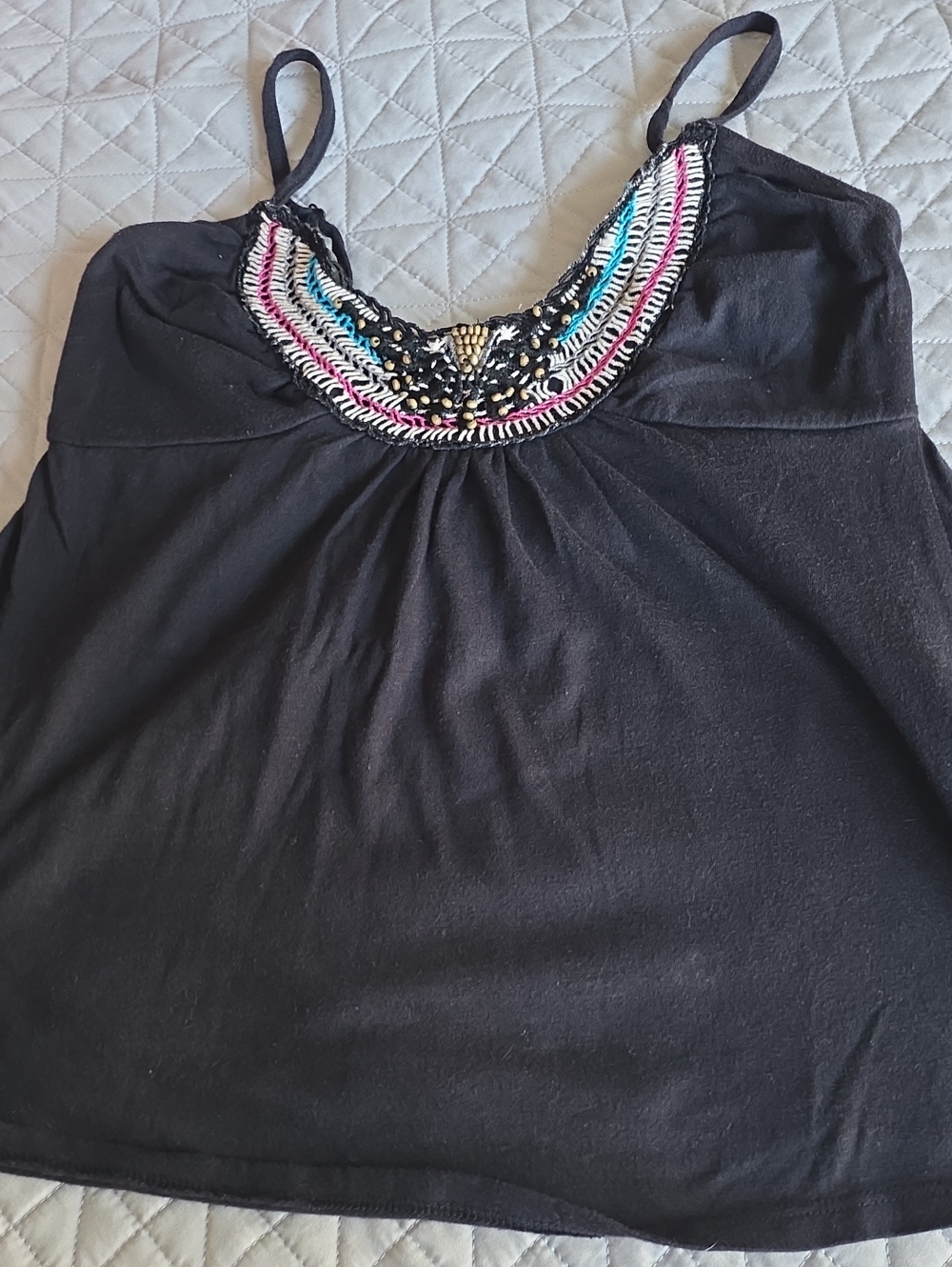 Derek Heart Black Camisole with Multicolor Beaded Neckline